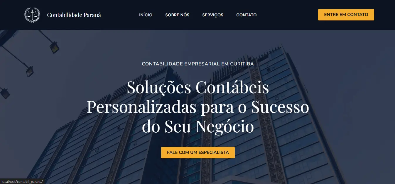 Imagem da Hero Row do site 'Contabilidade Paraná', destacando a seção principal da página inicial.